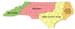 The Piedmont region of North Carolina is typically underlain by saprolite.